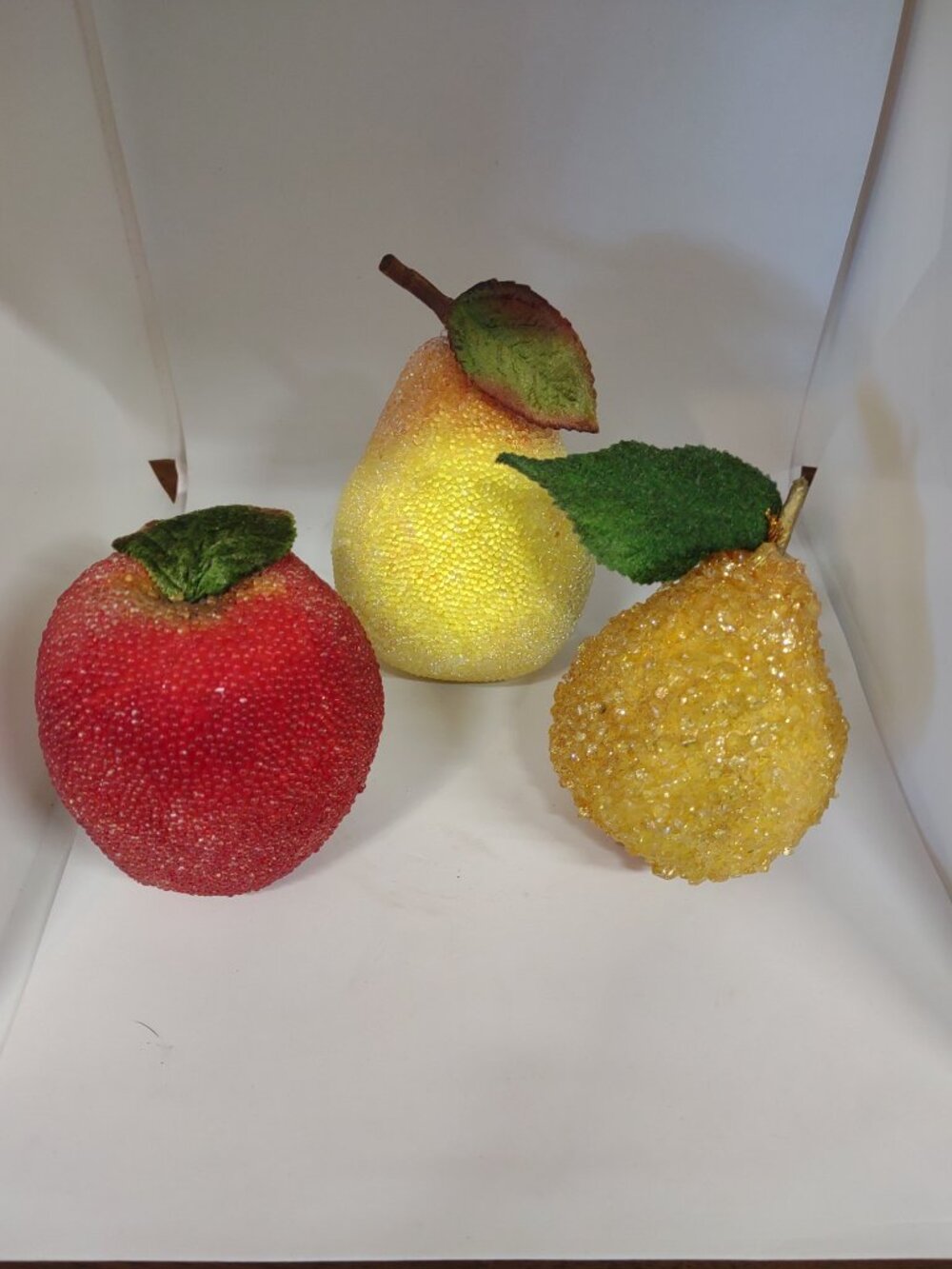 Glitter Fruit Apples & Pears Decorative lot of 3